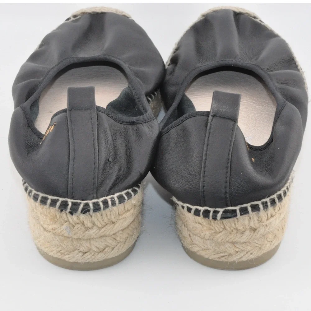 Viscata Barcelona‎ Leather Espadrille Wedge 38 Black Excellent Made in Spain